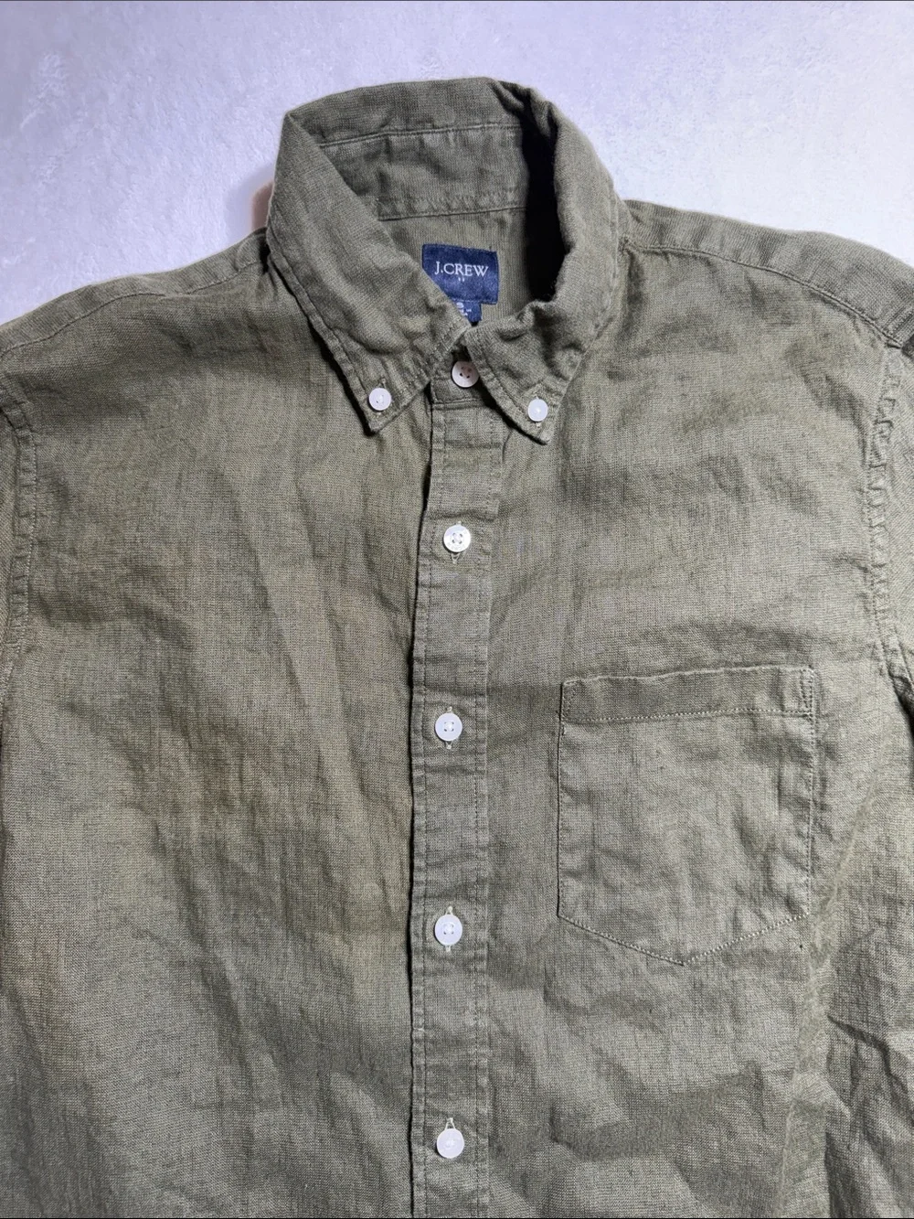 J. Crew Olive Green Linen Blend Button-Down Shirt